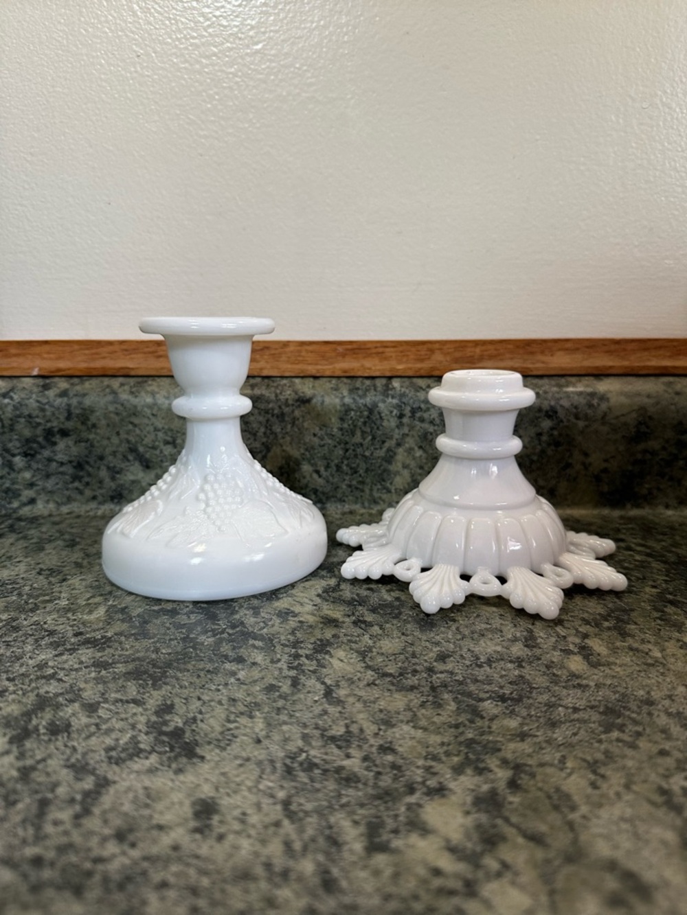 White Milk Glass Candlestick Holders - Elegant Home Accents